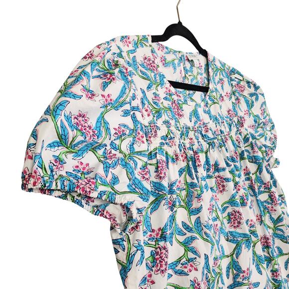 J Crew Factory Womens Puff Sleeve Top Size Large Floral Print Smocked Cotton - Picture 3 of 11